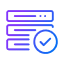 Blaues Symbol mit Serverleisten und Häkchen für Internetschutz